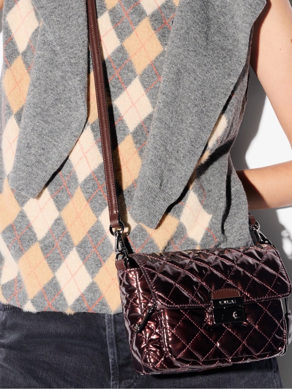 MZ Wallace Quilted Metallic Birdeaux Laquer Crossbody or Shoulder Bag NEW